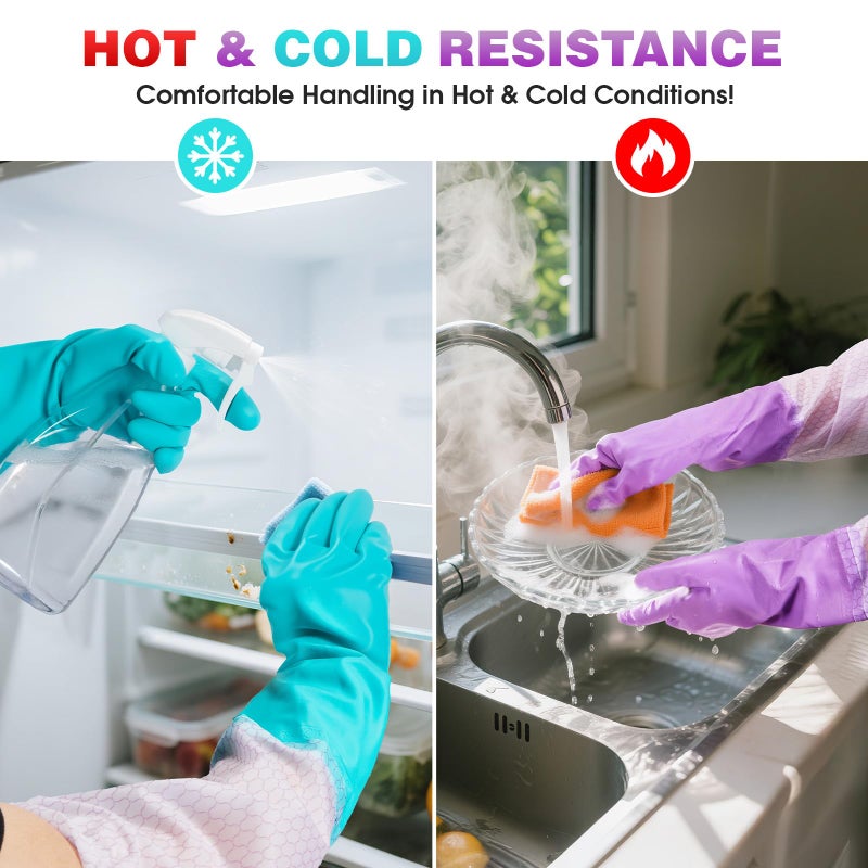 Elgood Reusable Long Sleeve Dishwashing Cleaning Gloves with Latex Free,Cotton Lining,Kitchen Gloves 2 Pairs,Purple+Blue M - Image 4